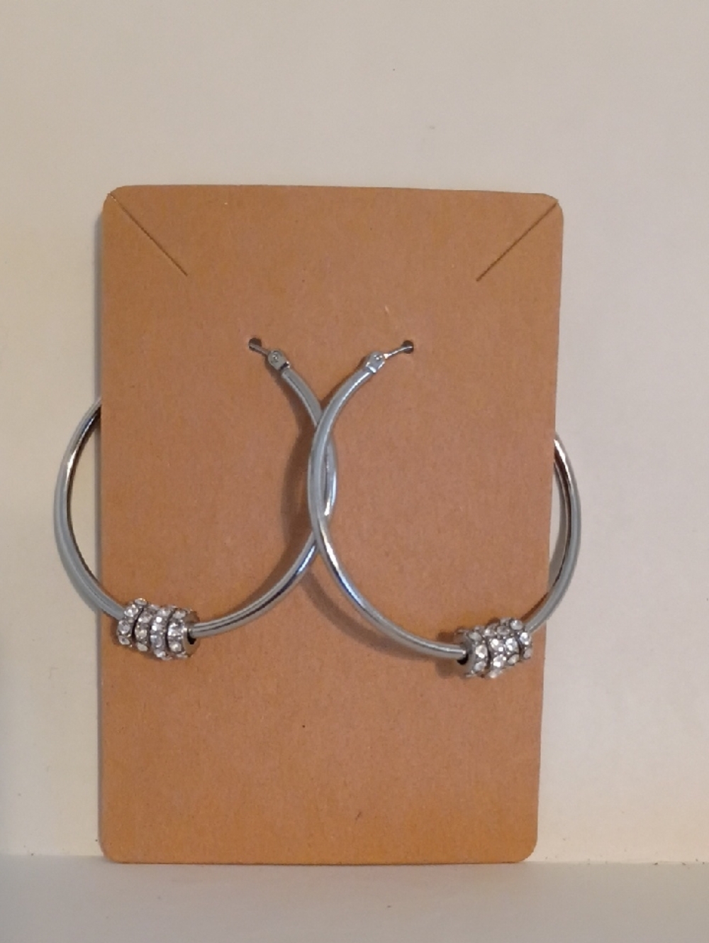 Minimalist Silver Hoop Earrings Crystal Accent Small Dainty Hoops